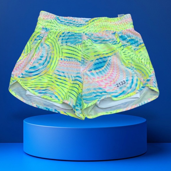 Avia Pants - Avia Womens Neon Tie Dye Running Shorts Built-in Liner Yellow Blue Small 4-6